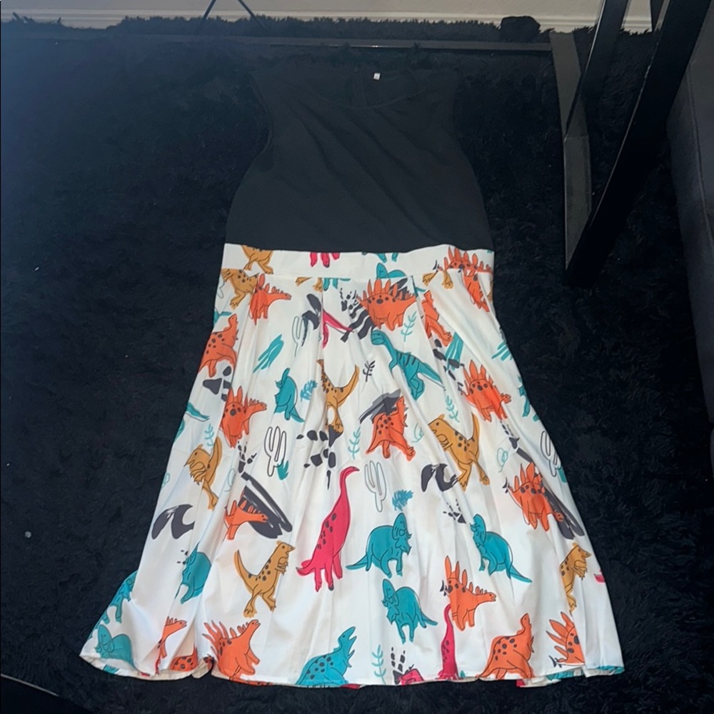 Dinosaur Print Black and Multicolor Dress